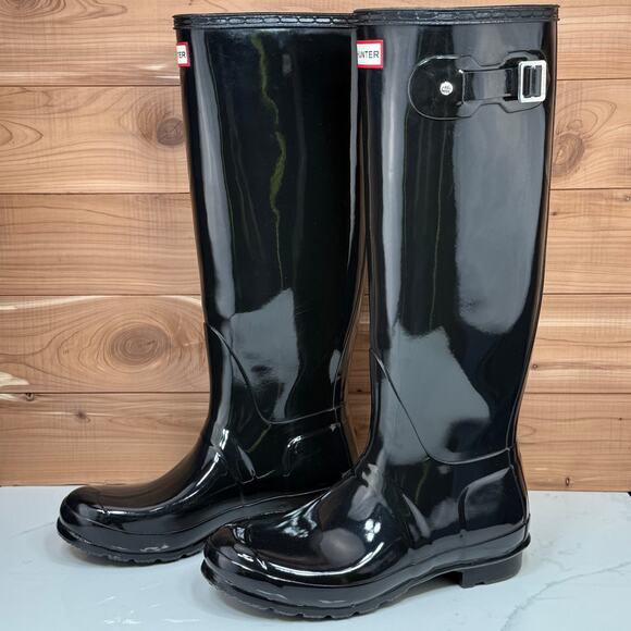 Hunter Women's Original Tall Gloss Black Waterproof Rain Boots Size EU 39 US 8 - Picture 1 of 16